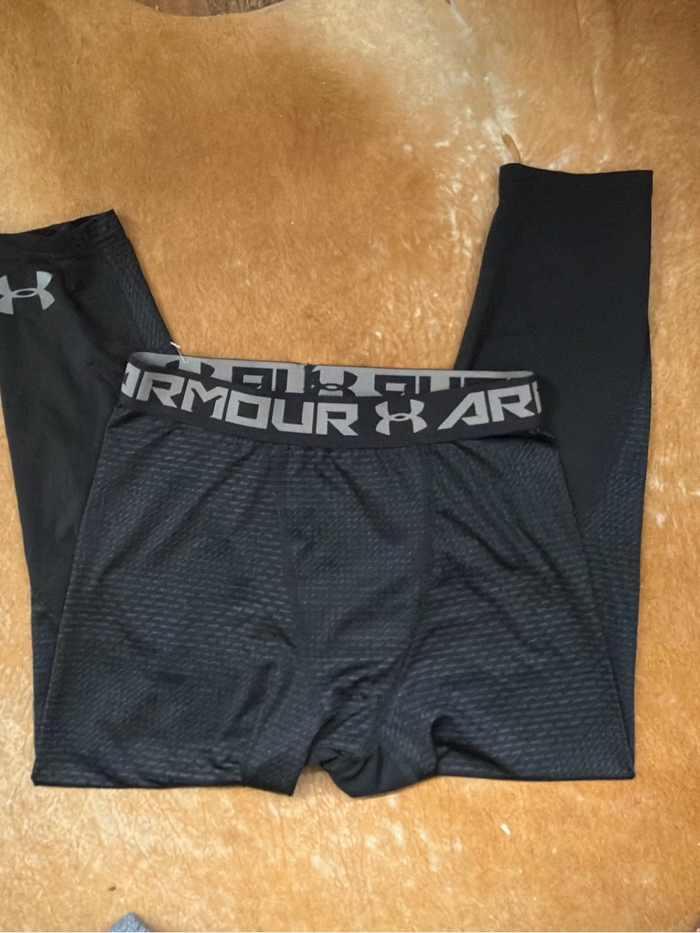Under Armour HEATGEAR Black youth Large Compression pants Gray Logo Waistband